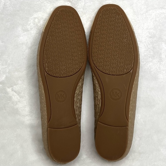 Michael Kors Ballet Flats MK Logo Embossed Gold Tan Beige 8M Luxe Neutral - Picture 11 of 17
